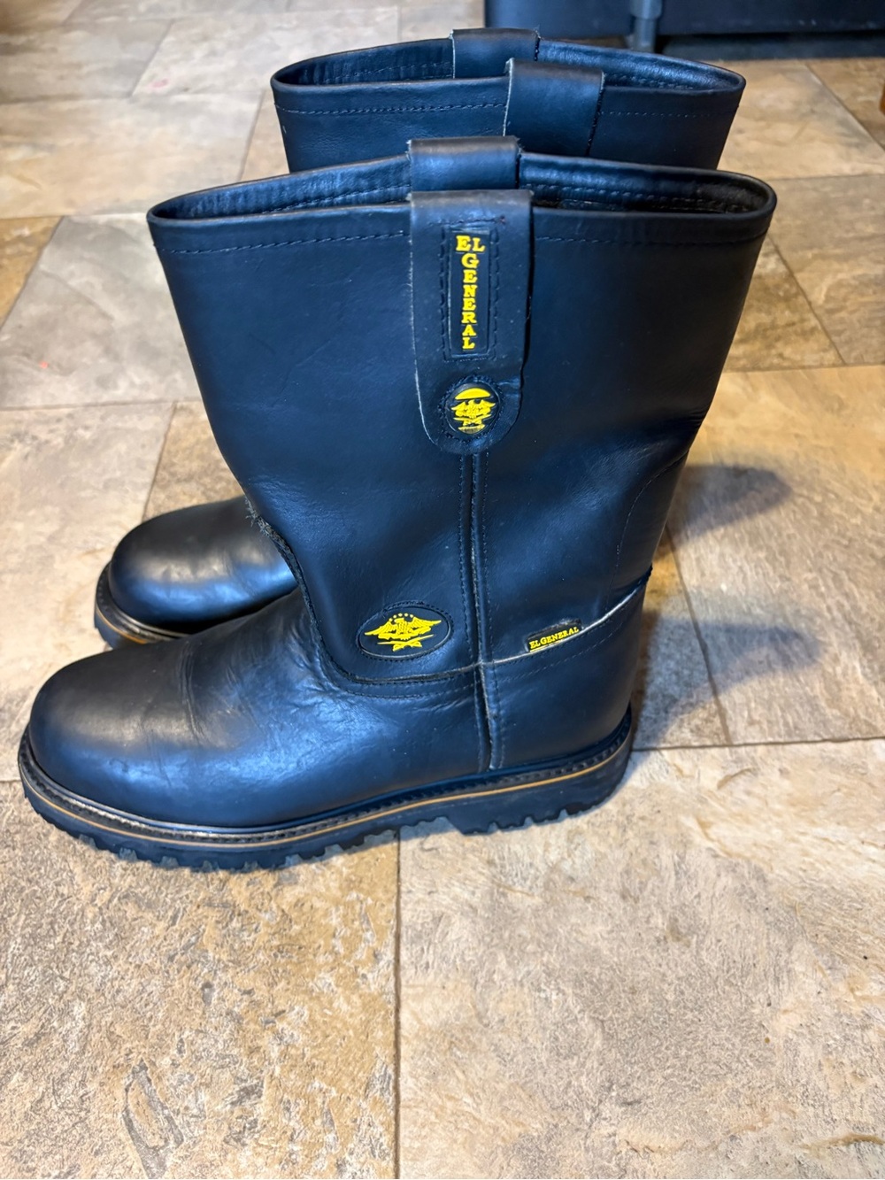 El General Mens Work Boots Black Leather Pull On Sz 10 MX 28